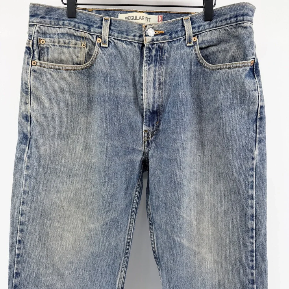 Levi's 505 Regular Fit Distressed Jeans Vintage Workwear 38x29 Medium Wash Blue